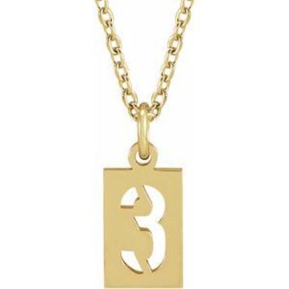 Kazi Luxury 14K Yellow Gold Pierced Numeral 3 Dog Tag 16-18